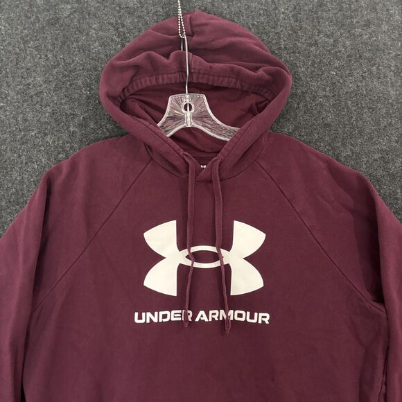 Under Armour Hoodie Men's Large Burgundy Pullover Sweatshirt Big Logo UA Pocket - Picture 2 of 6